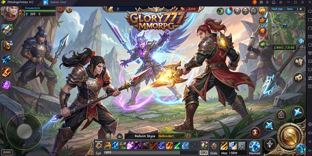 Tangkapan layar GLORY777 yang menampilkan pertarungan epik dalam MMORPG.