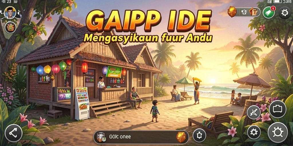Screenshot gameplay menunjukkan karakter mengumpulkan sumber daya secara otomatis.