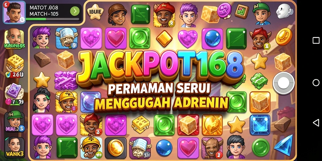 Tampak gameplay seru di JACKPOT168 dengan elemen Match-3 yang menawan.