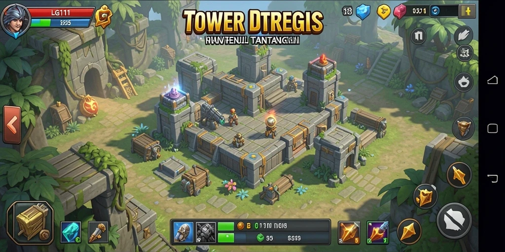 Tampilan menegangkan gameplay Tower Defense di LG111 dengan pertahanan yang kuat.