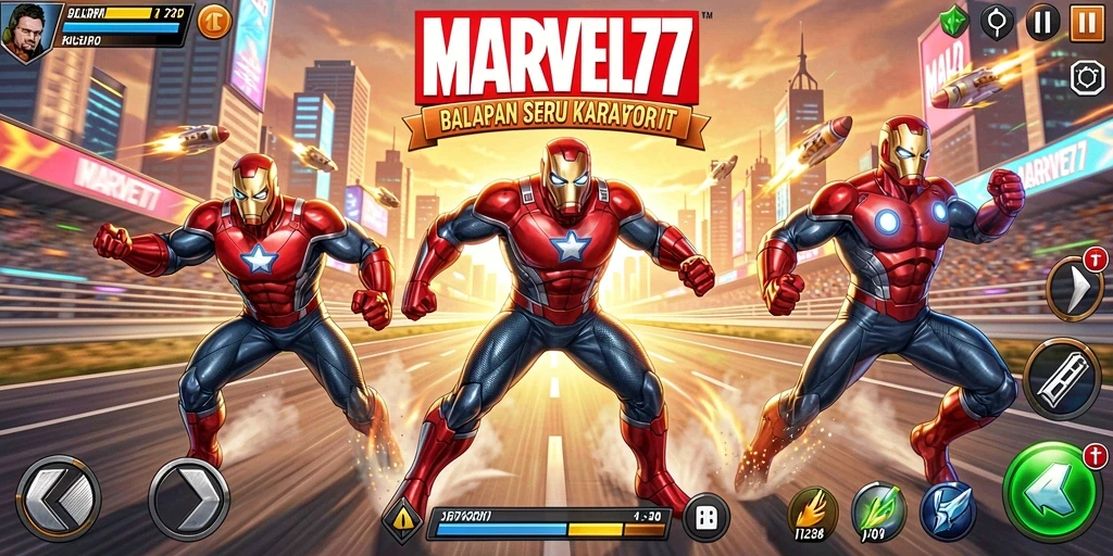 Tampilan gameplay balapan yang memukau di MARVEL77.