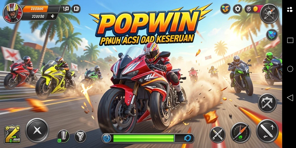 Tampilan gameplay seru balapan motor di POPWIN.
